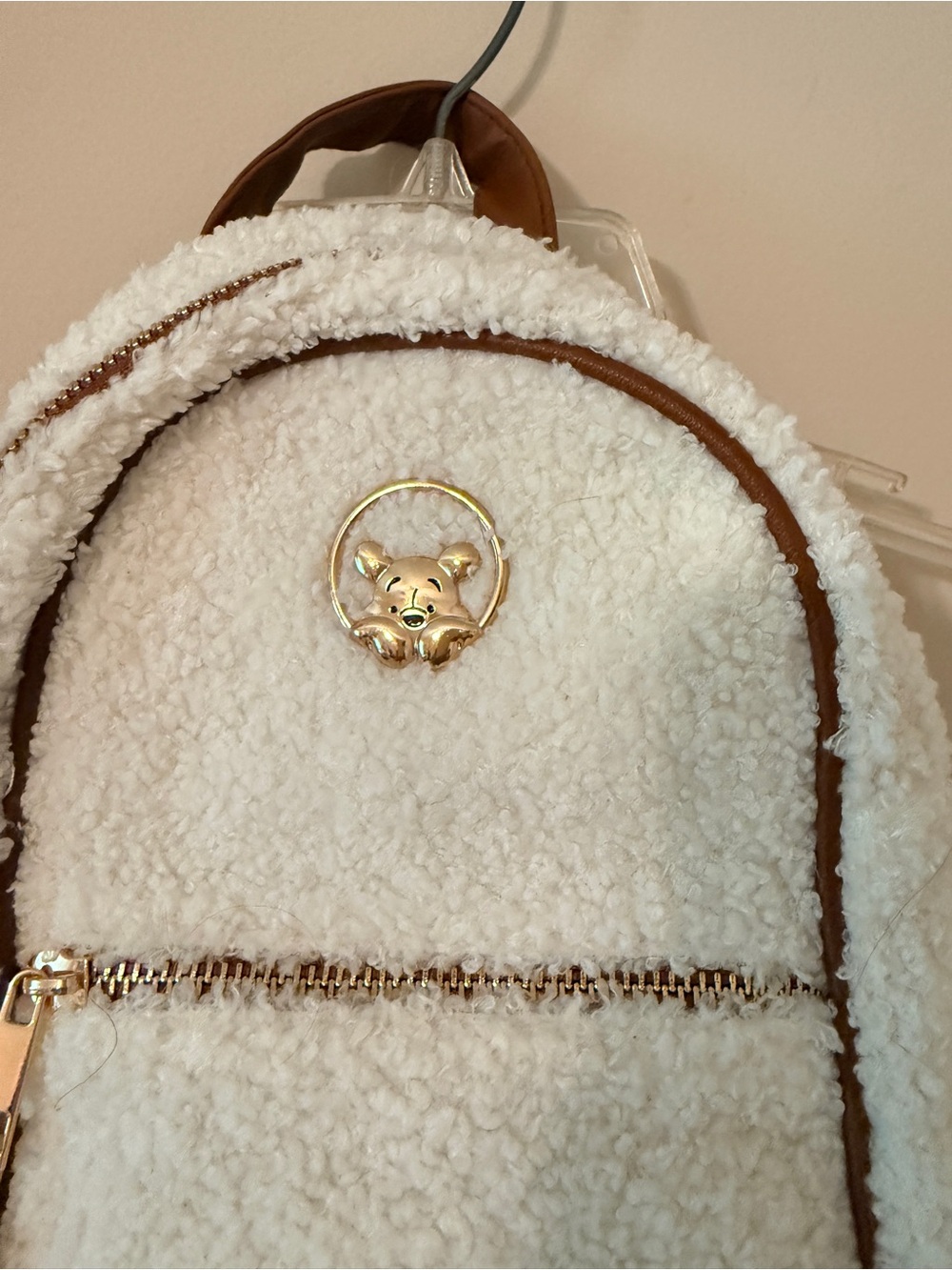 Disney Cream Sherpa Mini Backpack with Brown Trim and Gold Hardware - Picture 3 of 15